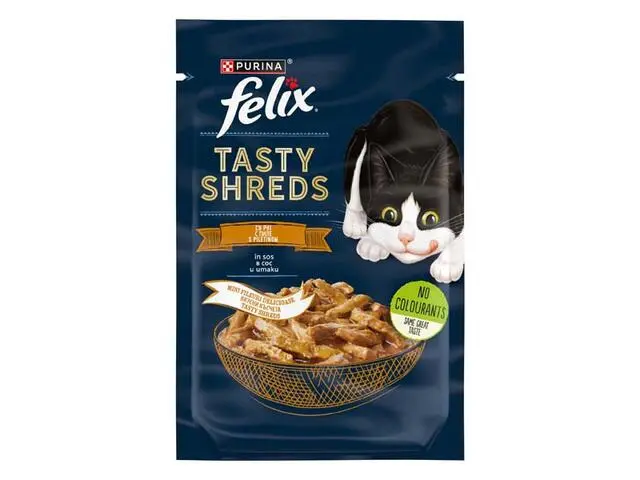 PLIC PISICA PURINA FELIX TASTY SHREDS CU PUI 85GR