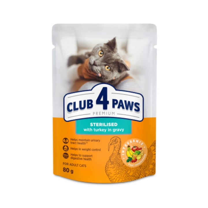 PLIC PISICA CLUB4PAWS ADULT STERILISED CURCAN IN SOS 80GR
