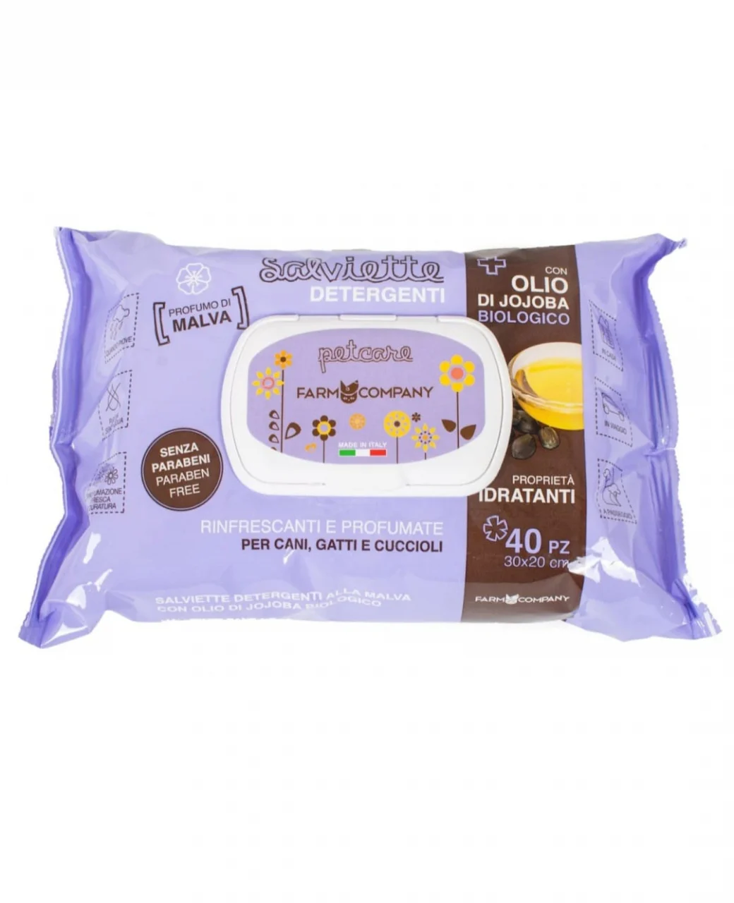 SERVETELE UMEDE FARM COMPANY SALVIETTE ULEI JOJOBA BIO SI NALBA 40BUC 30X20CM