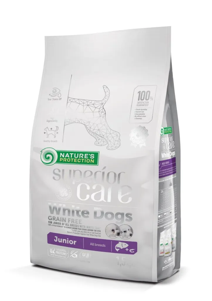 HRANA CAINE NATURES PROTECTION SUPERIOR CARE WHITE DOGS JUNIOR ALL BREEDS SOMON SI KRILL 1.5 KG