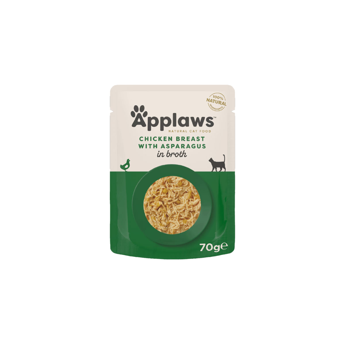 PLIC PISICA APPLAWS PIEPT PUI CU SPARANGHEL IN BROTH 70GR