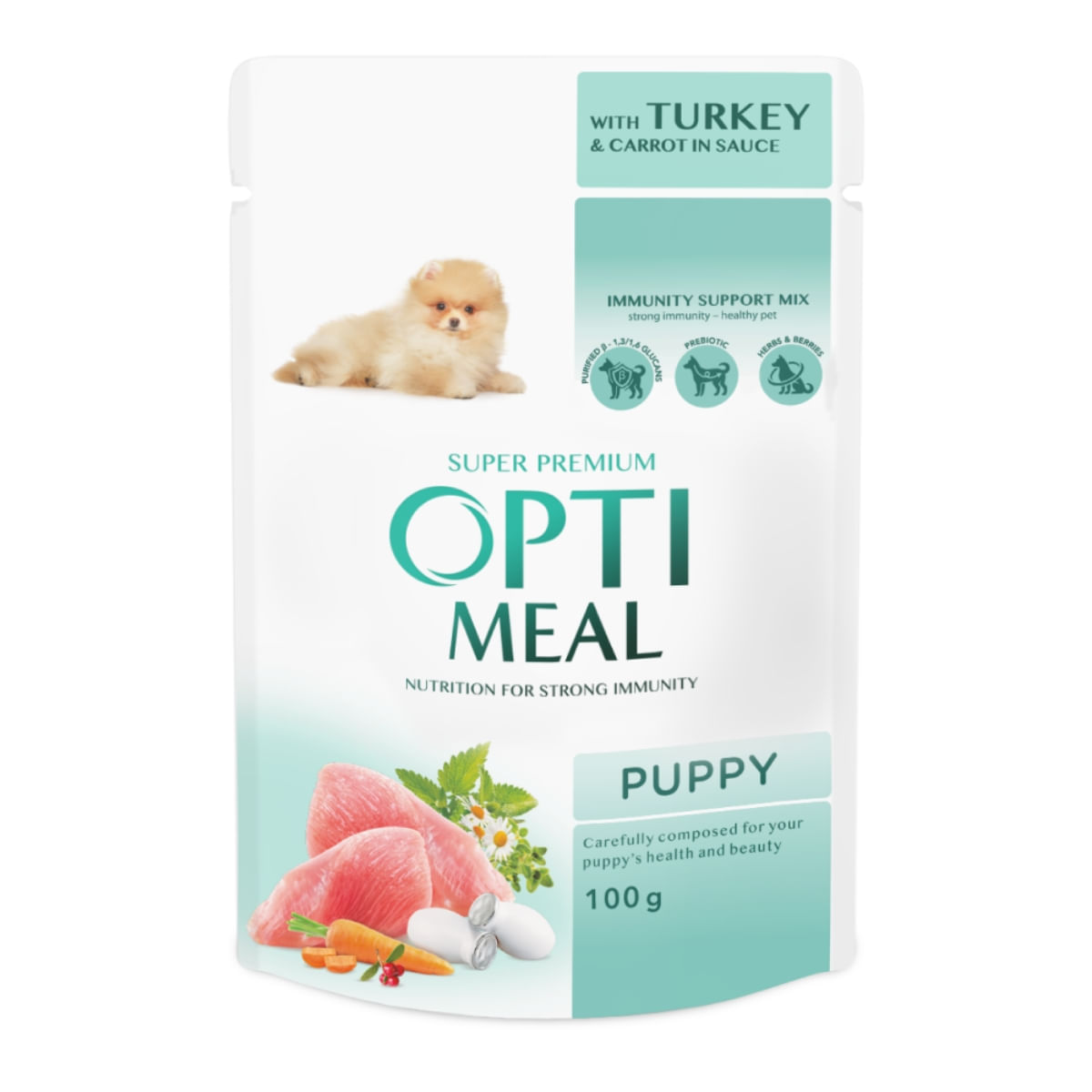 PLIC CAINE OPTIMEAL JUNIORI CURCAN SI MORCOV IN SOS  100GR