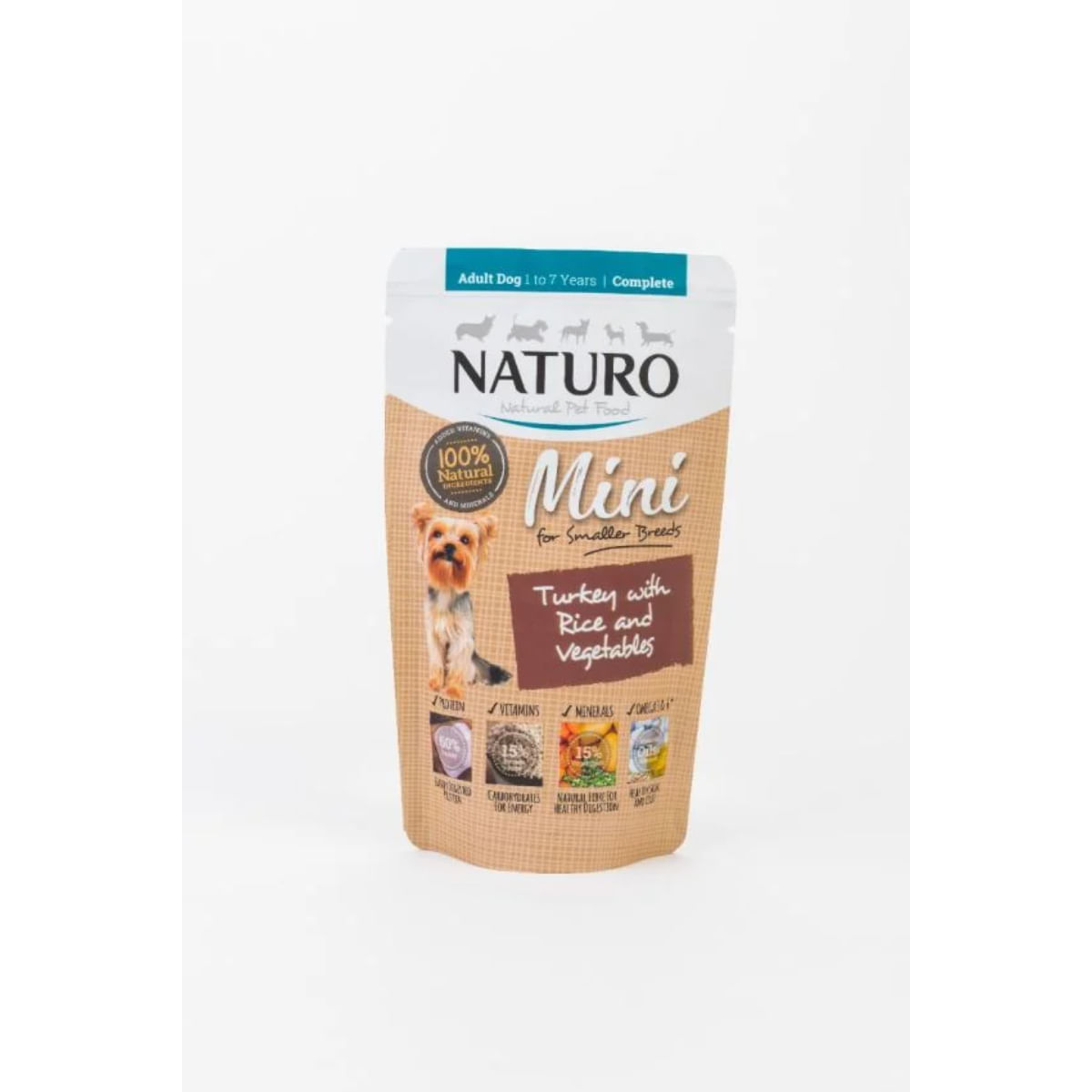PLIC CAINE NATURO MINI CURCAN CU OREZ SI LEGUME 150GR