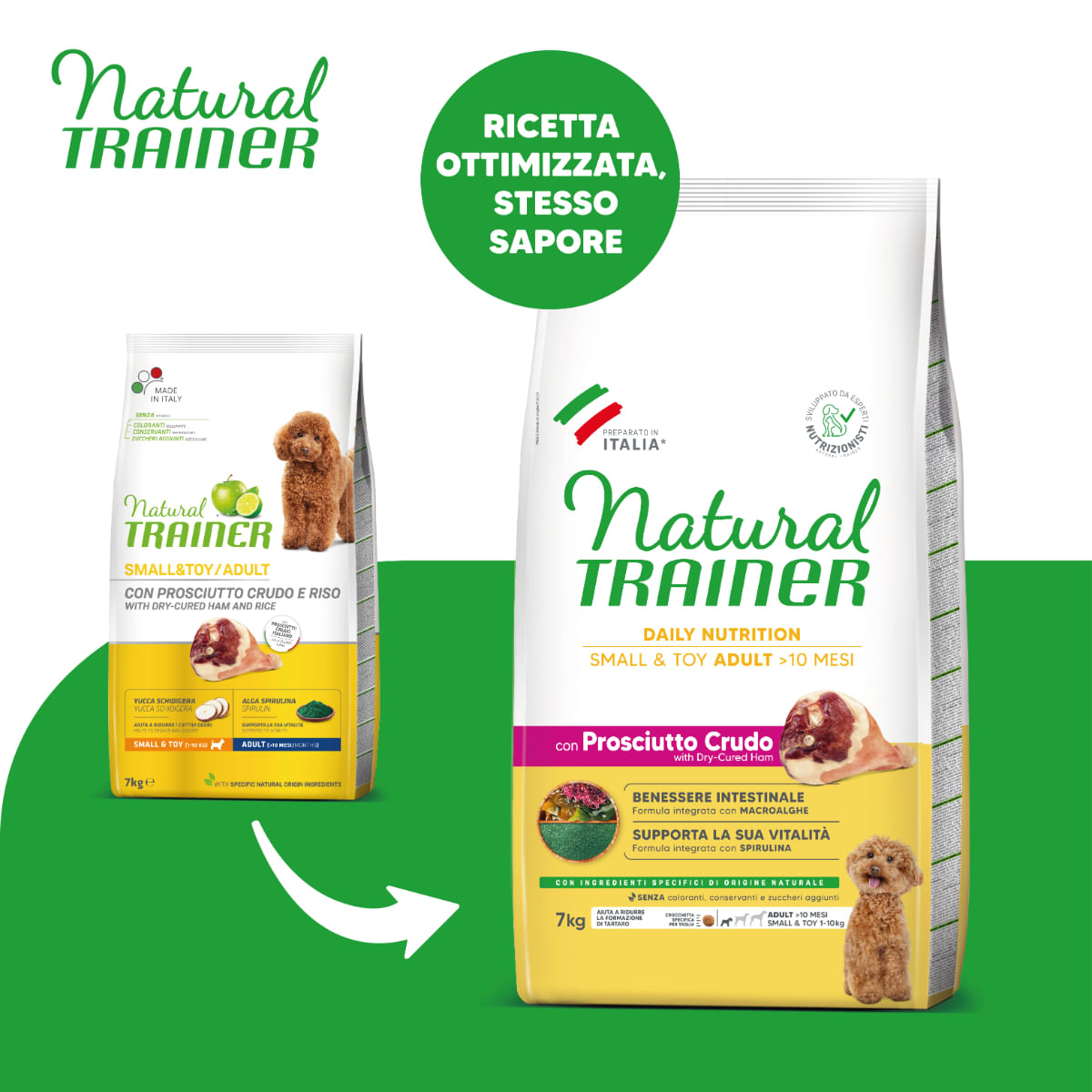 HRANA CAINE NATURAL TRAINER SMALL AND TOY ADULT PROSCIUTO 7KG