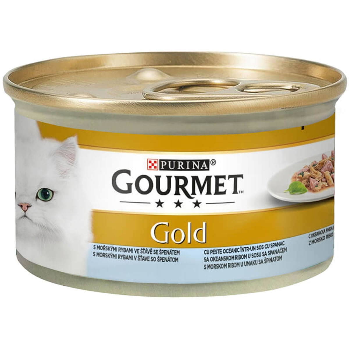 CONSERVA PISICA PURINA GOURMET DUBLA SAVOARE PESTE OCEANIC IN SOS CU SPANAC 85GR
